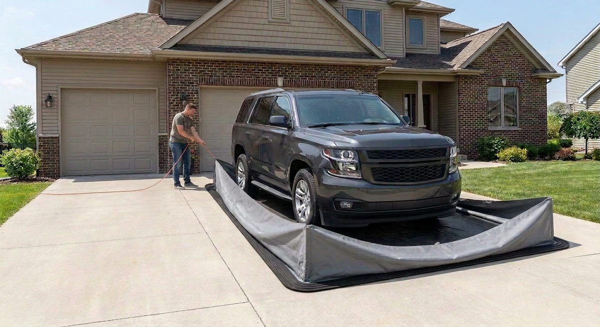 Pulling the single cord raises the waterproof walls